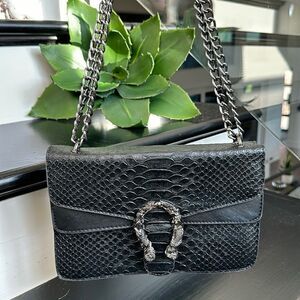 New python embossed vegan leather shoulder handbag purse gun metal designer-like